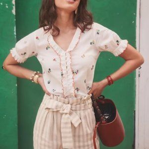 Sézane Andrea Shirt in White Floral Embroidered • Size 4